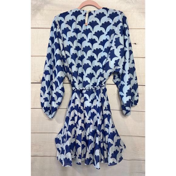 J. Marie Long Sleeve Dress Size LG Blue and Light Blue Rope Belt - Picture 2 of 5